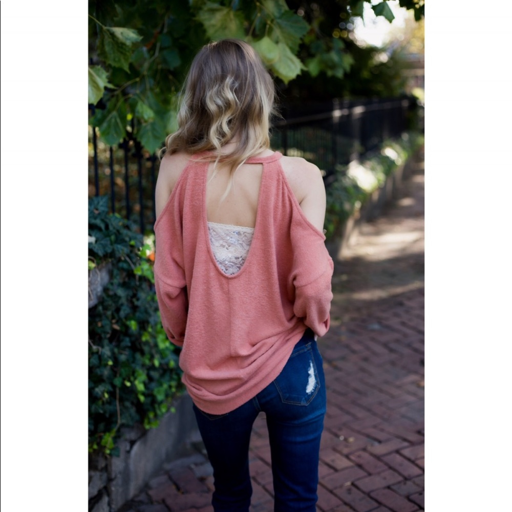 Orange Cashmere Cold Shoulder Top